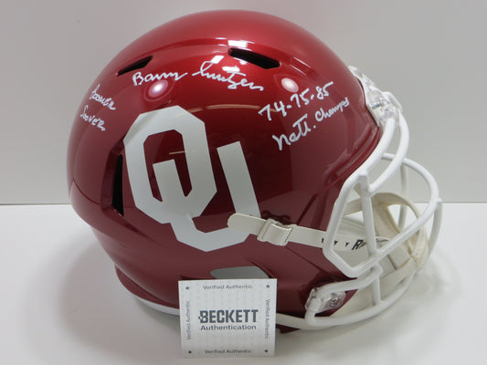 BARRY SWITZER SIGNED OKLAHOMA OU SOONERS FULL SIZE HELMET w/INSC Cowboys BAS