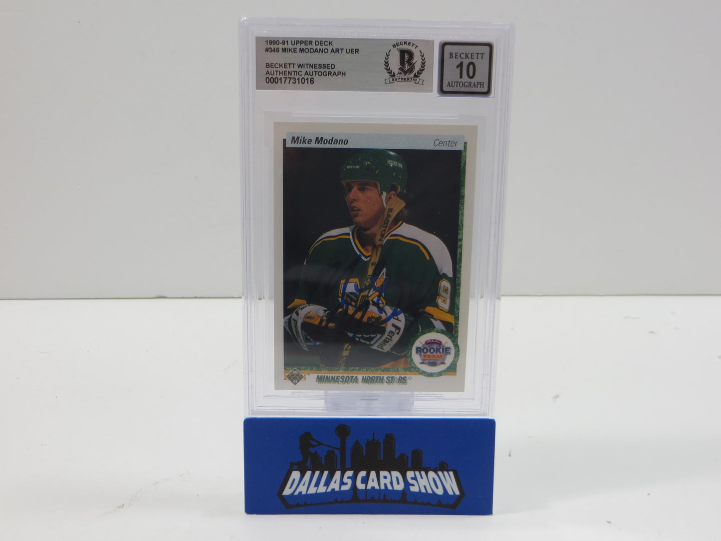 MIKE MODANO SIGNED 1990-91 Upper Deck All Rookie Team #346 BAS BGS SLAB AUTO 10