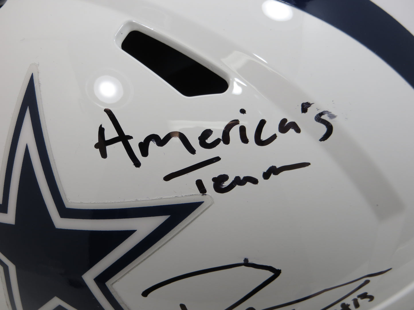 DeMARVION OVERSHOWN SIGNED DALLAS COWBOYS FULLSIZE ALT HELMET w/INSC BAS