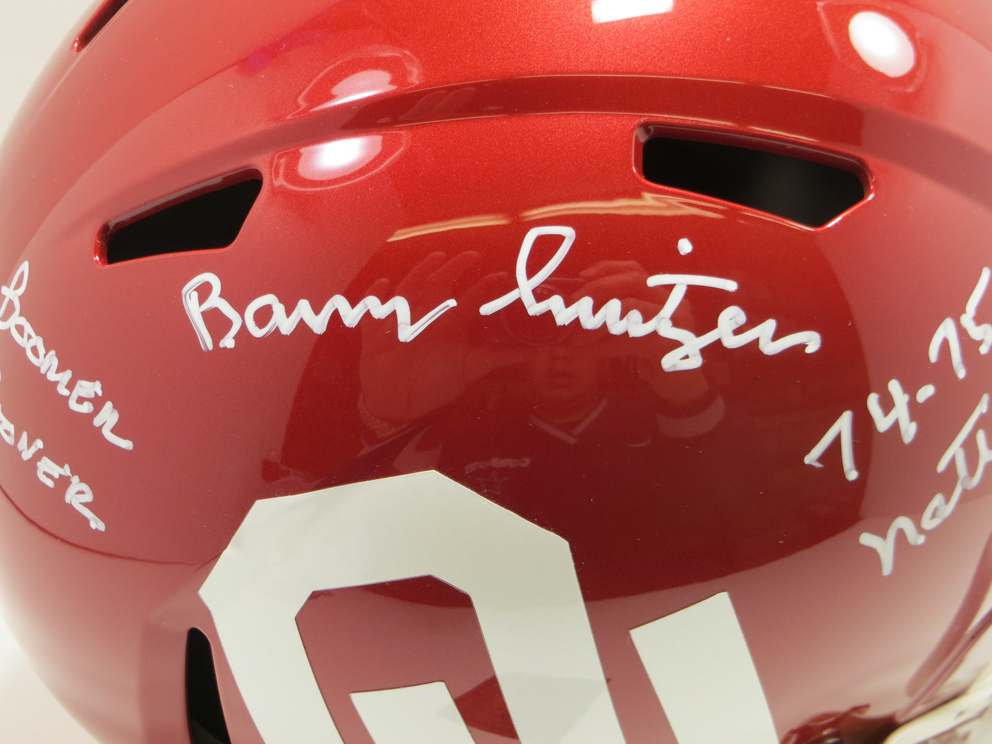 BARRY SWITZER SIGNED OKLAHOMA OU SOONERS FULL SIZE HELMET w/INSC Cowboys BAS