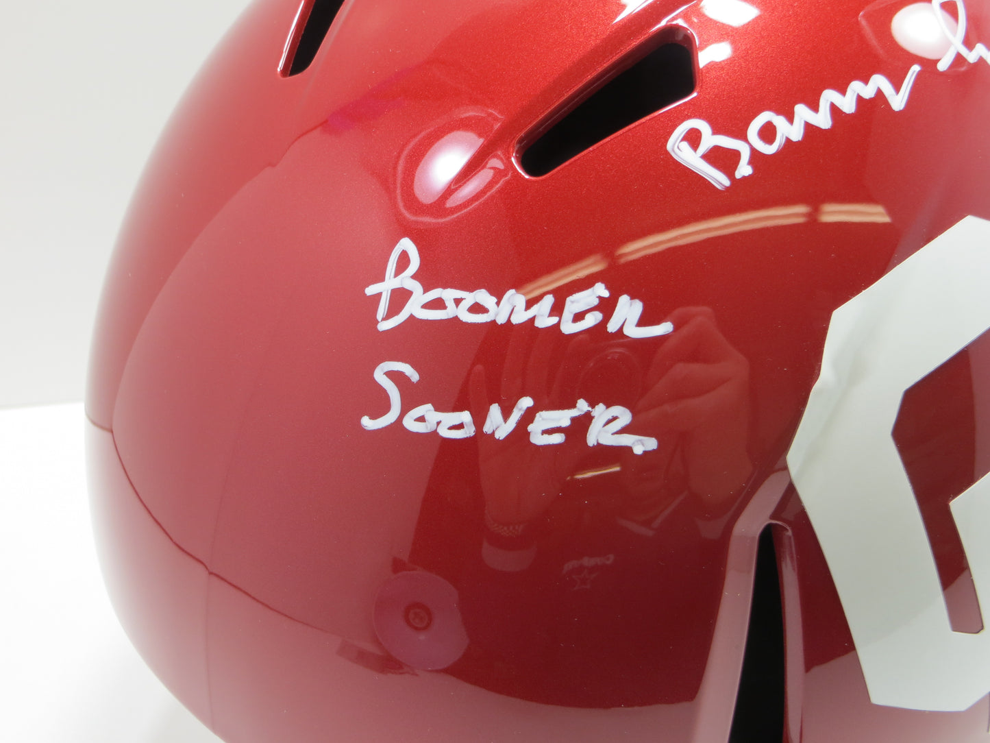 BARRY SWITZER SIGNED OKLAHOMA OU SOONERS FULL SIZE HELMET w/INSC Cowboys BAS