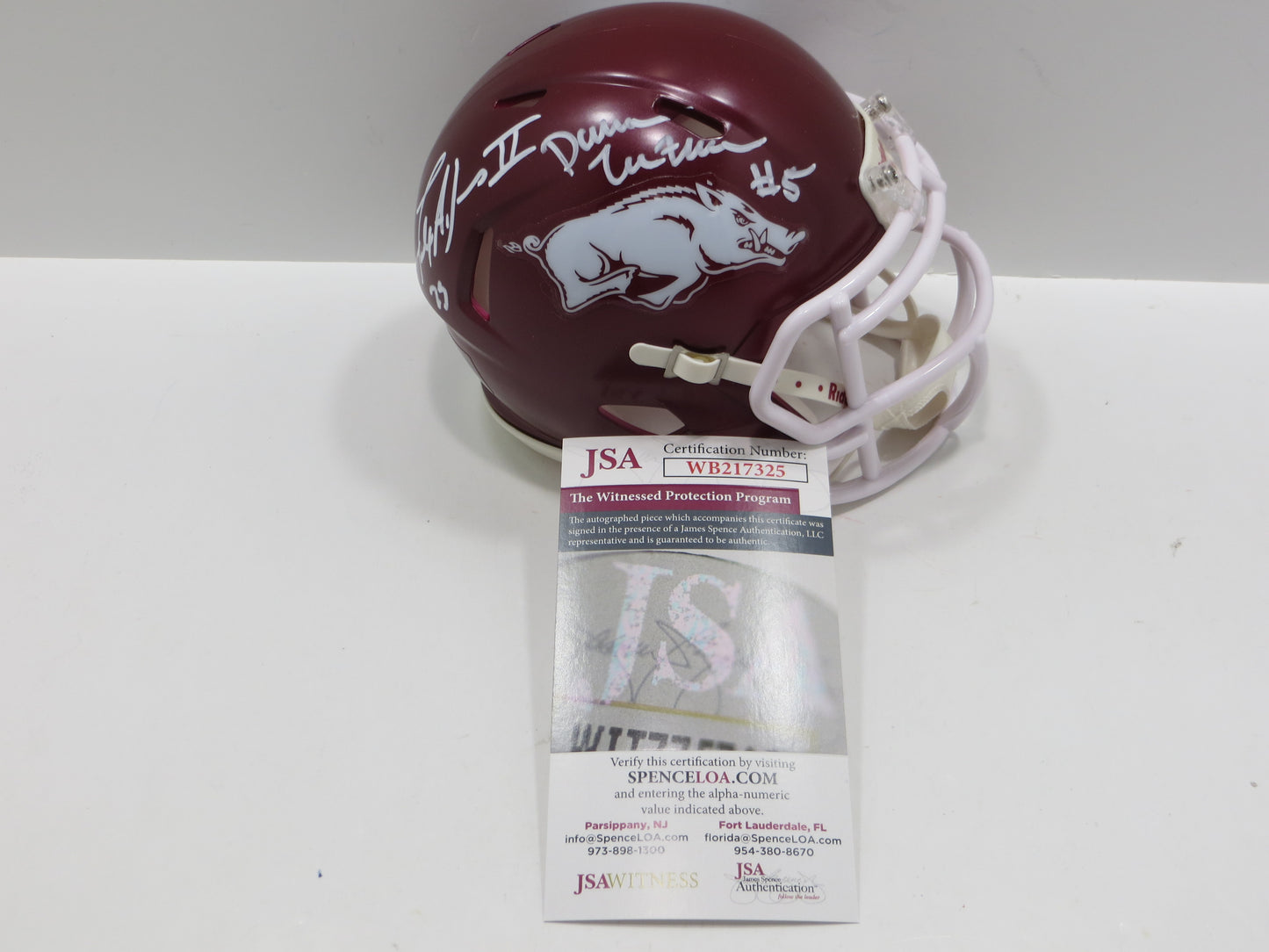 DARREN McFADDEN FELIX JONES SIGNED ARKANSAS RAZORBACKS MINI HELMET BAS