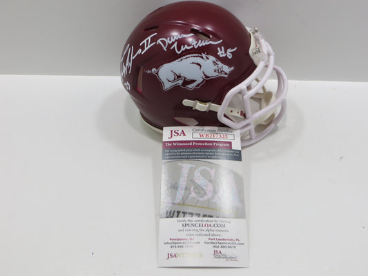 DARREN McFADDEN FELIX JONES SIGNED ARKANSAS RAZORBACKS MINI HELMET BAS