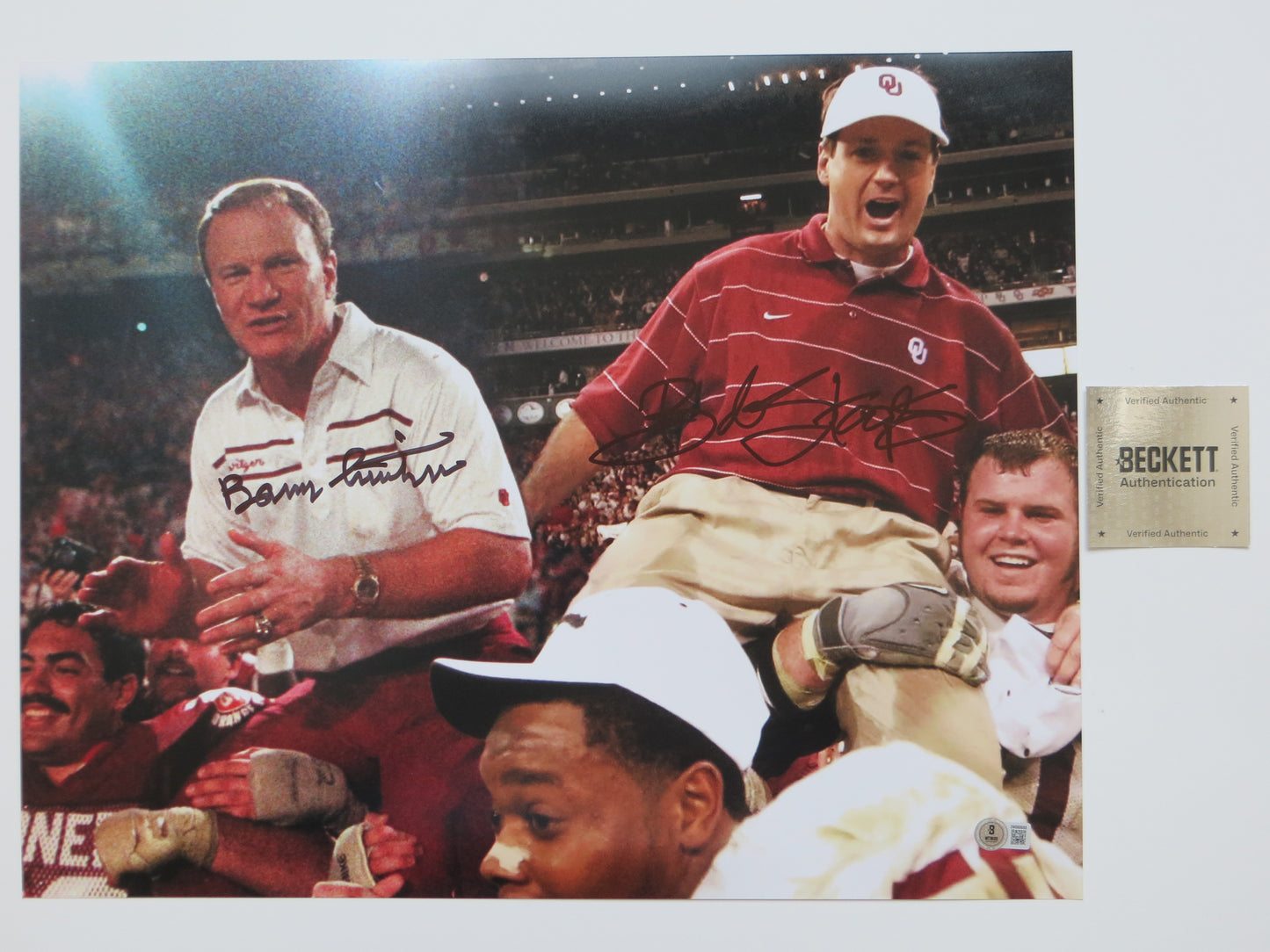 BARRY SWITZER BOB STOOPS OKLAHOMA OU SOONERS SIGNED COACHES 16x20 Champs BAS
