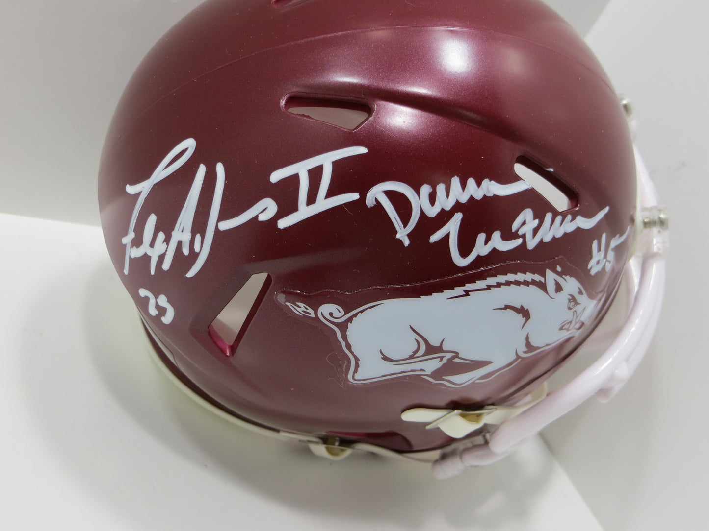 DARREN McFADDEN FELIX JONES SIGNED ARKANSAS RAZORBACKS MINI HELMET BAS