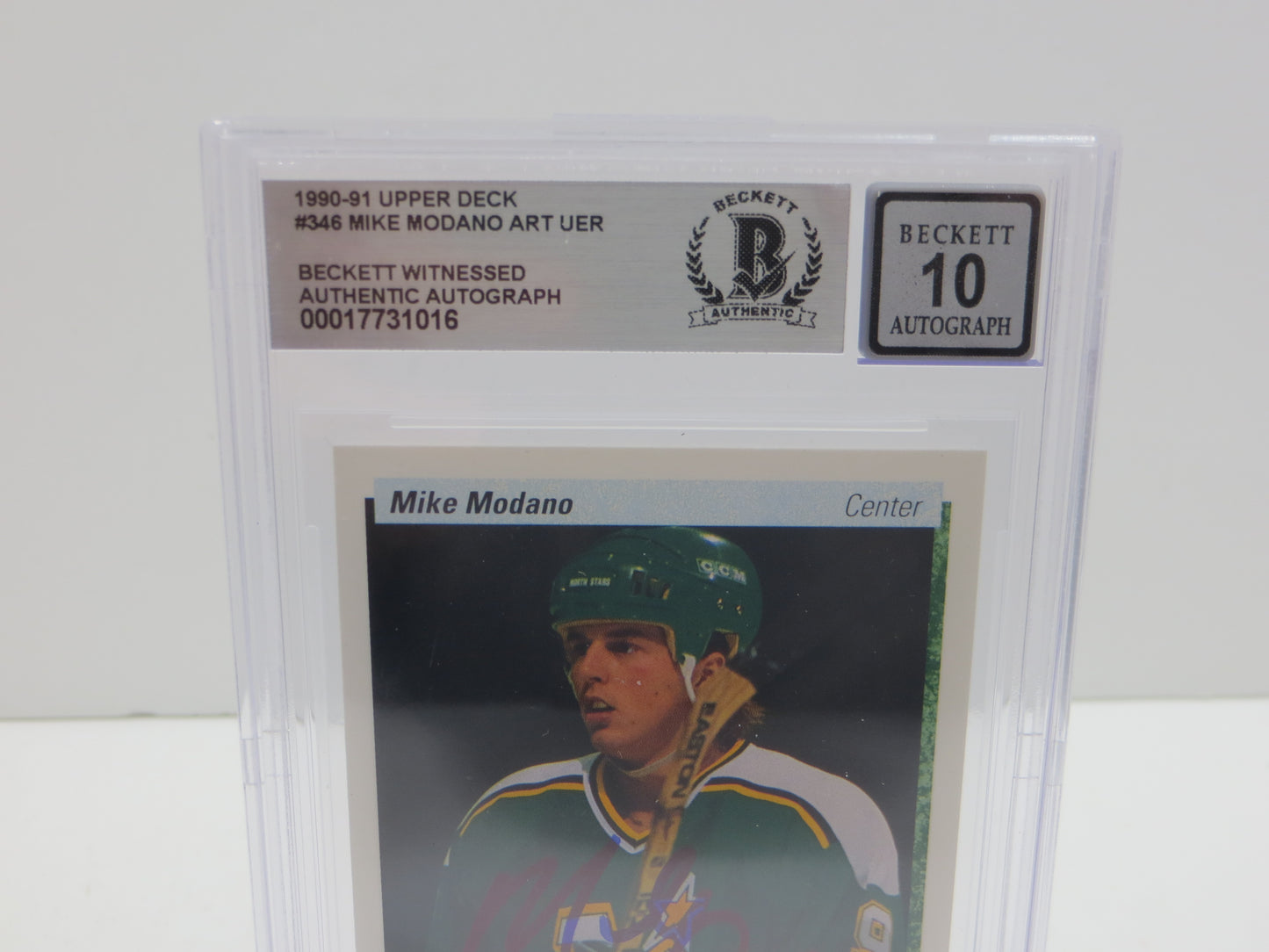 MIKE MODANO SIGNED 1990-91 Upper Deck All Rookie Team #346 BAS BGS SLAB AUTO 10