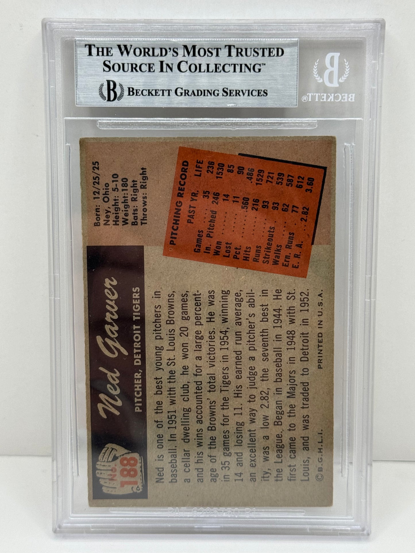 1955 Bowman Ned Garver #188 Auto Beckett Authentic Deceased in 2017