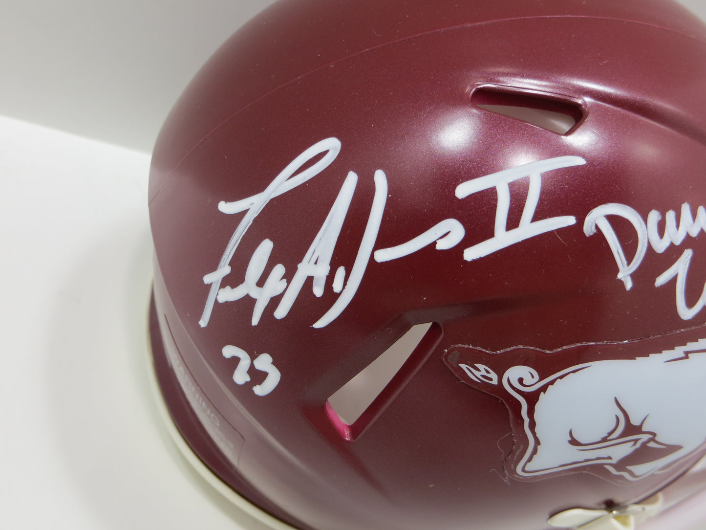 DARREN McFADDEN FELIX JONES SIGNED ARKANSAS RAZORBACKS MINI HELMET BAS