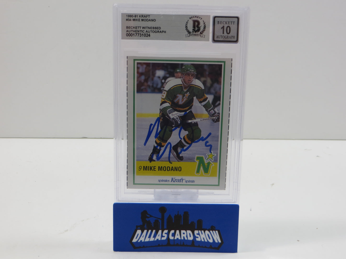 MIKE MODANO SIGNED 1990-91 Kraft #34 BAS BGS SLAB AUTO 10 North Stars Dallas RARE