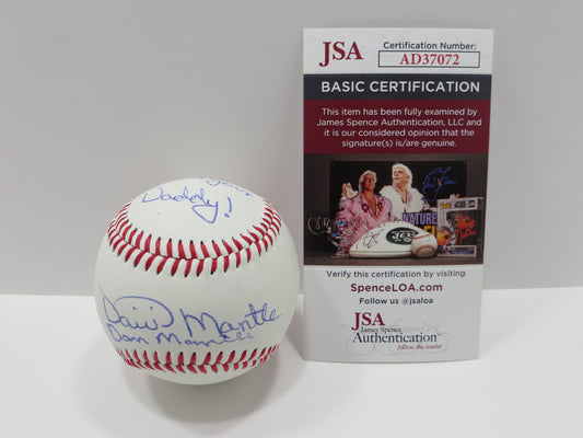 DAVID & DAN MANTLE SONS of MICKEY SIGNED BASEBALL w/Who'sYourDaddy! Yankees JSA