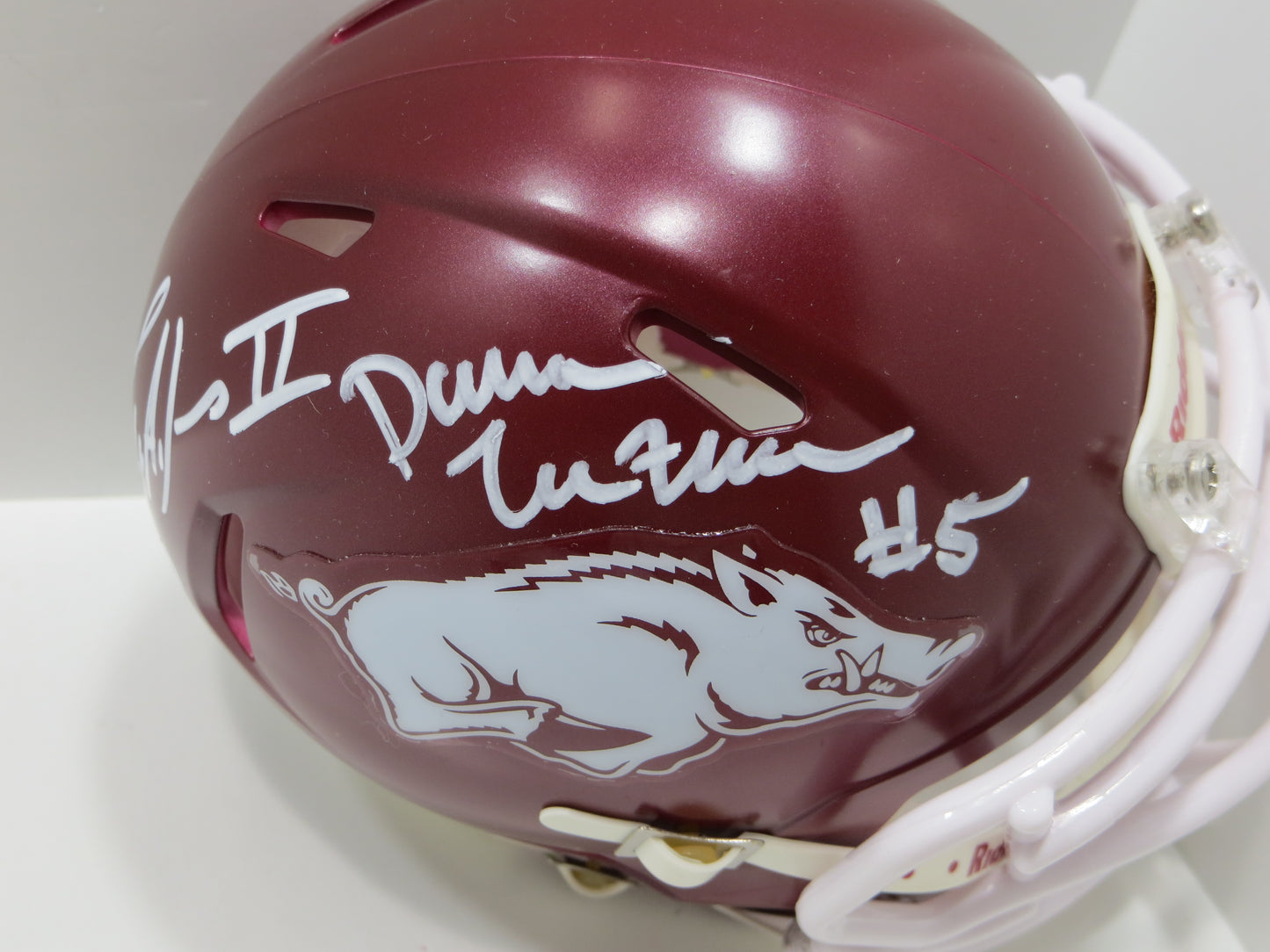 DARREN McFADDEN FELIX JONES SIGNED ARKANSAS RAZORBACKS MINI HELMET BAS