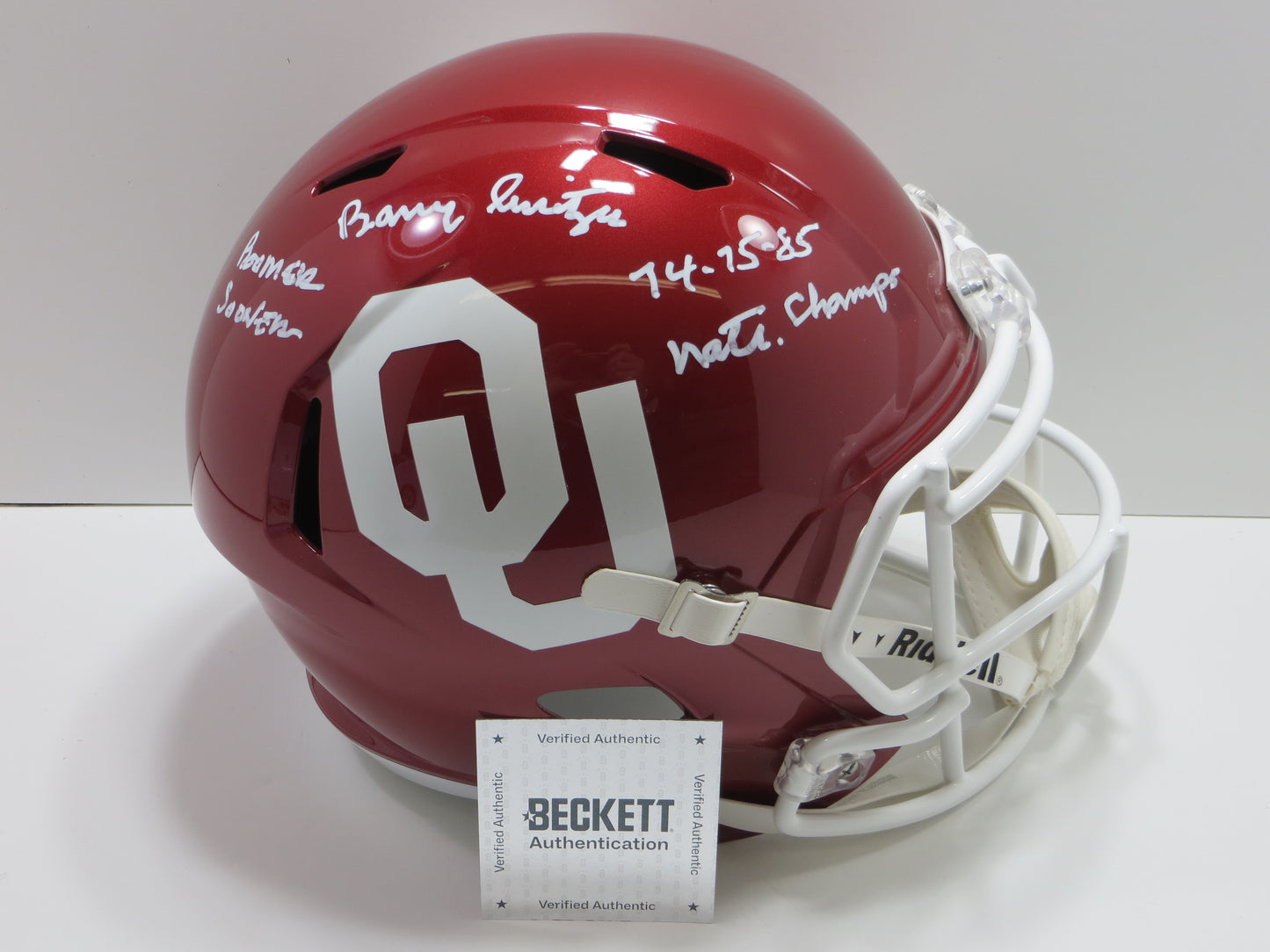 BARRY SWITZER SIGNED OKLAHOMA OU SOONERS FULL SIZE HELMET w/INSC Cowboys BAS