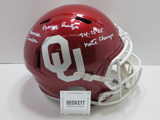 BARRY SWITZER SIGNED OKLAHOMA OU SOONERS FULL SIZE HELMET w/INSC Cowboys BAS