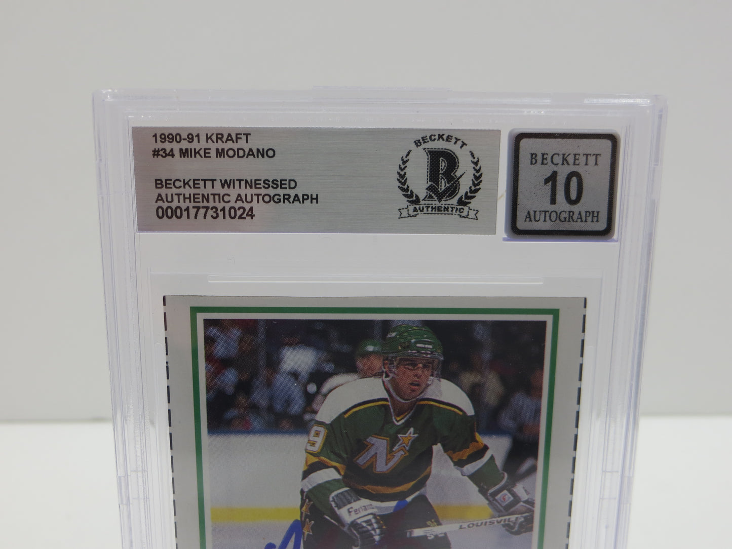 MIKE MODANO SIGNED 1990-91 Kraft #34 BAS BGS SLAB AUTO 10 North Stars Dallas RARE