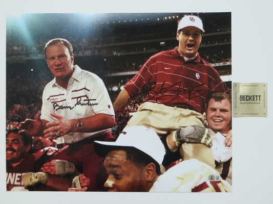 BARRY SWITZER BOB STOOPS OKLAHOMA OU SOONERS SIGNED 16x20 National Champs BAS