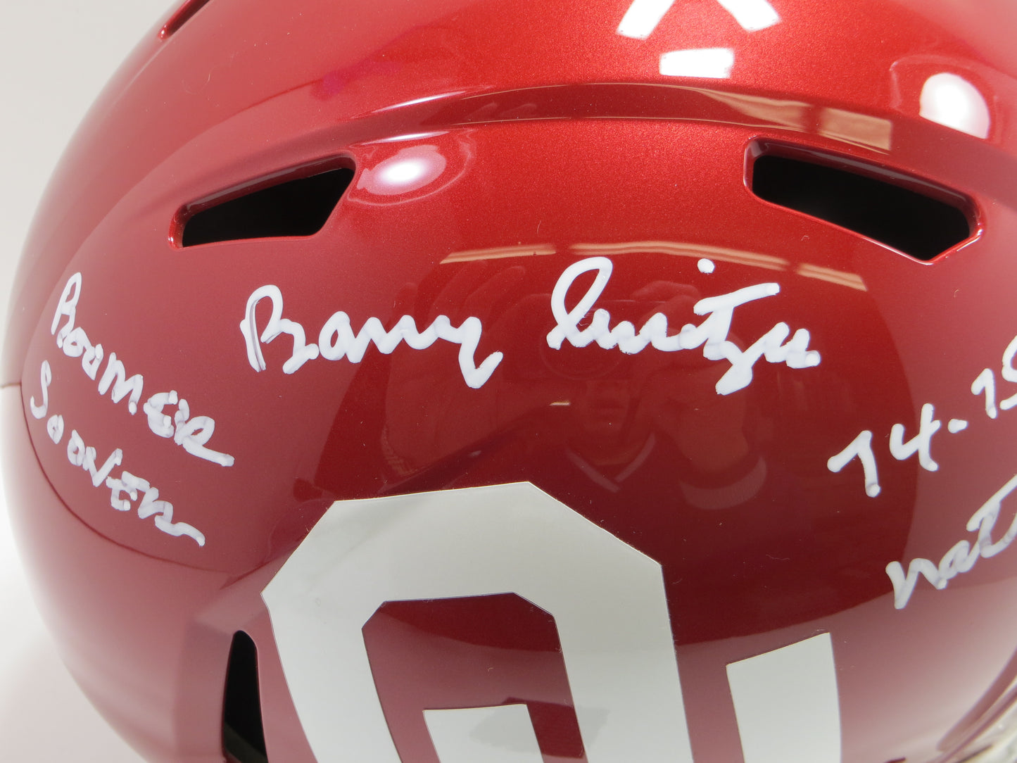 BARRY SWITZER SIGNED OKLAHOMA OU SOONERS FULL SIZE HELMET w/INSC Cowboys BAS