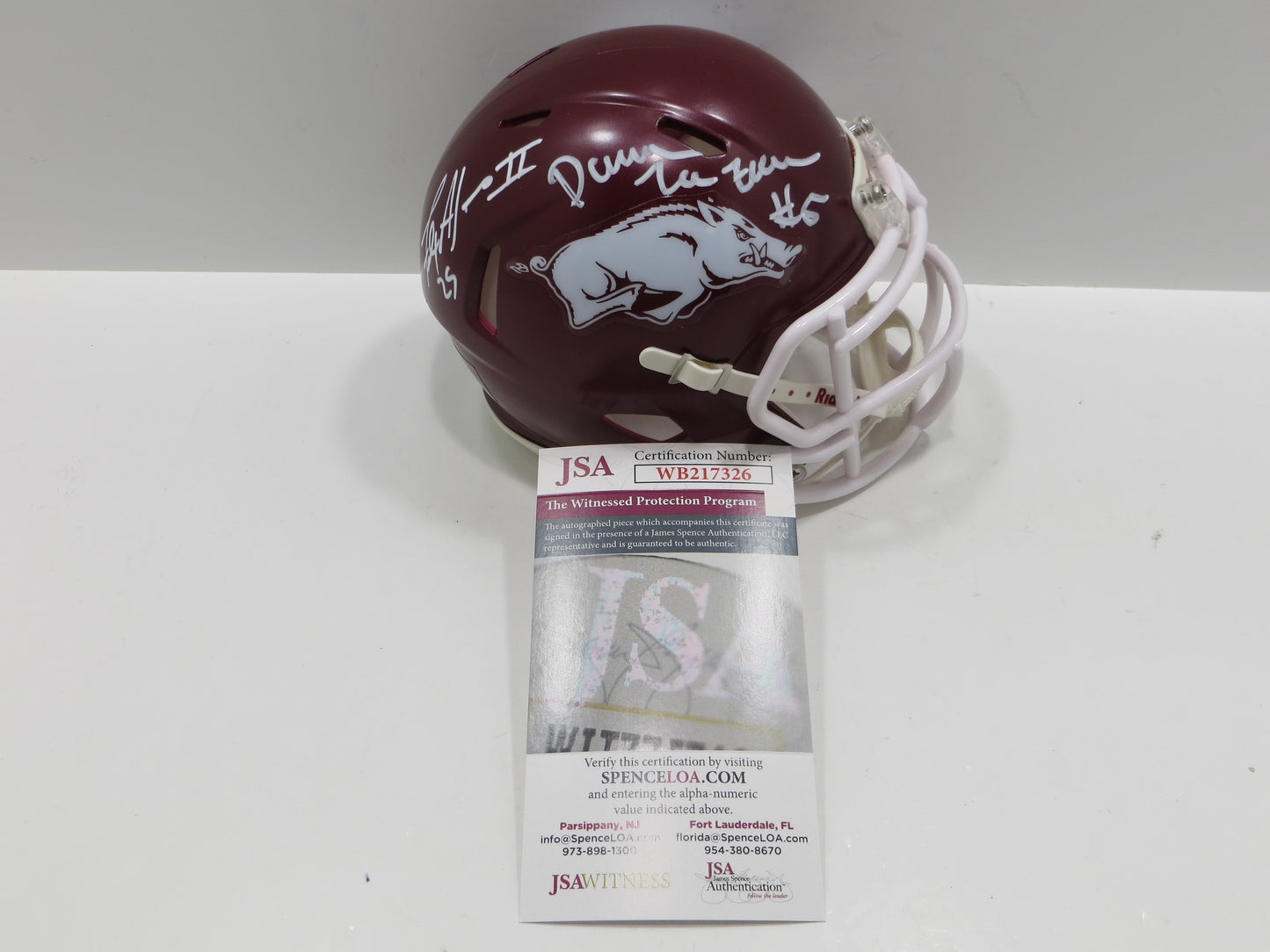 DARREN McFADDEN FELIX JONES SIGNED ARKANSAS RAZORBACKS MINI HELMET BAS