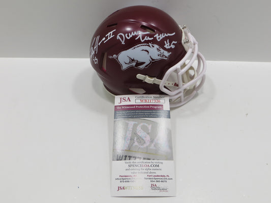DARREN McFADDEN FELIX JONES SIGNED ARKANSAS RAZORBACKS MINI HELMET BAS