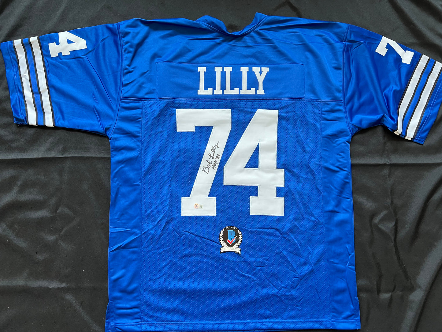 BOB LILLY SIGNED BLUE JERSEY Size 3XL Dallas Cowboys w/HOF 80 BAS COA