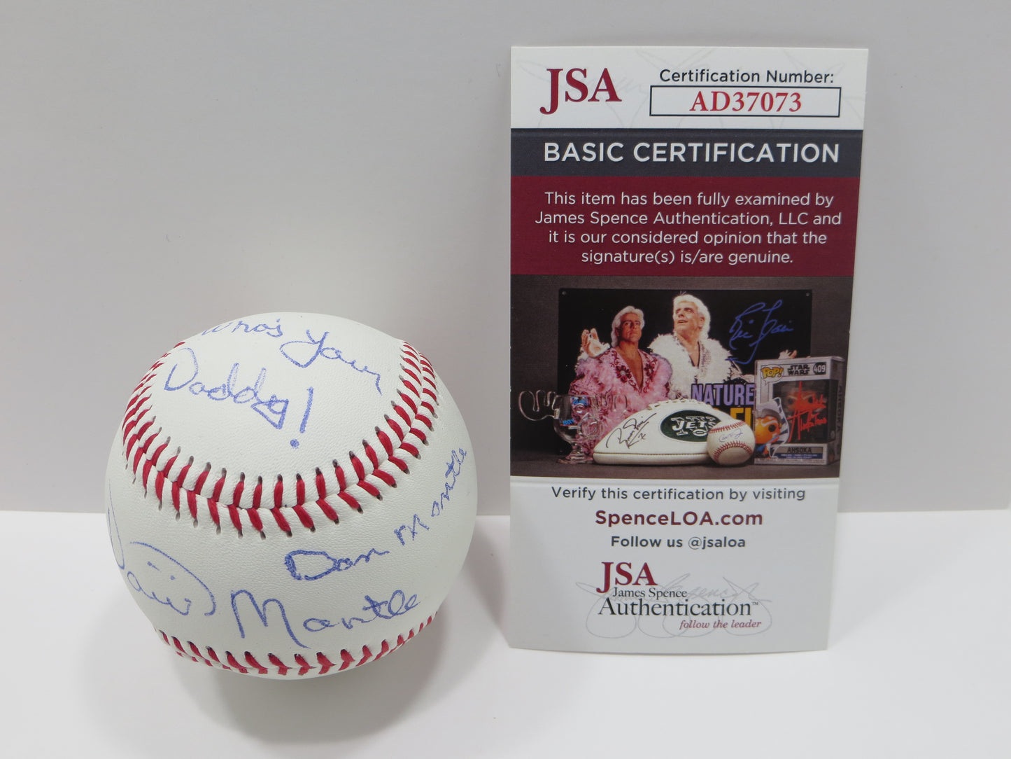 DAVID & DAN MANTLE SONS of MICKEY SIGNED BASEBALL w/Who'sYourDaddy! Yankees JSA