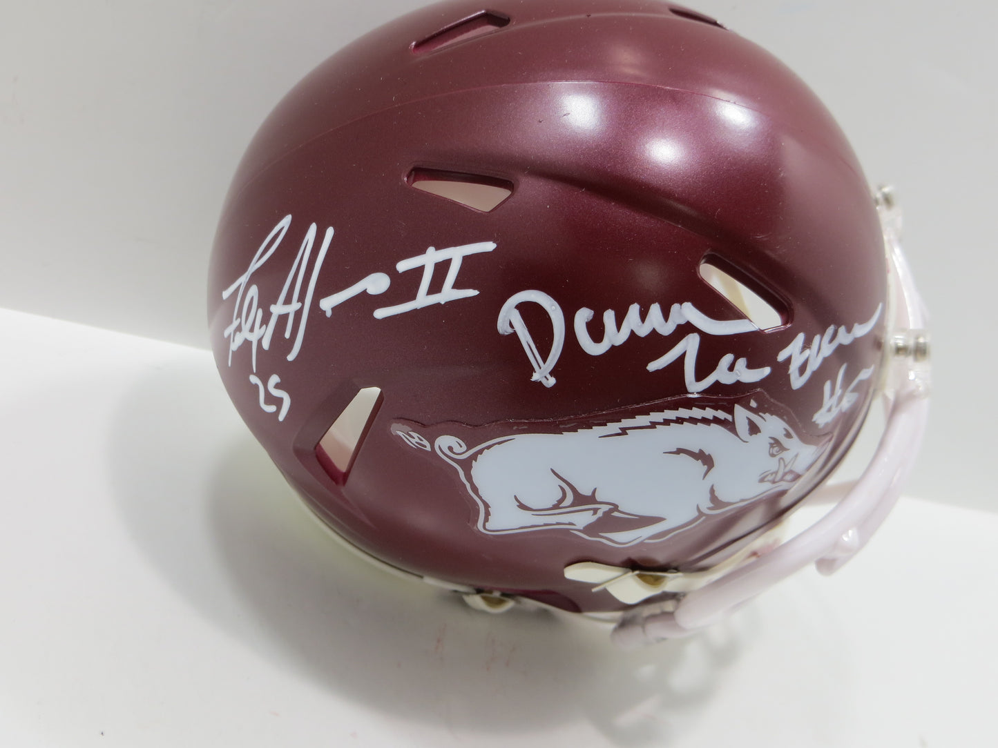 DARREN McFADDEN FELIX JONES SIGNED ARKANSAS RAZORBACKS MINI HELMET BAS