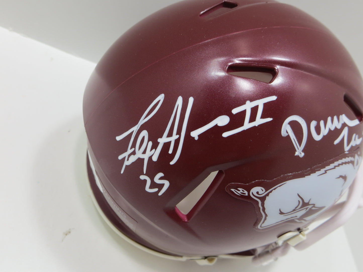 DARREN McFADDEN FELIX JONES SIGNED ARKANSAS RAZORBACKS MINI HELMET BAS