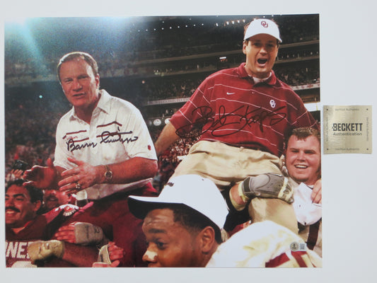 BARRY SWITZER BOB STOOPS OKLAHOMA OU SOONERS SIGNED 16x20 National Champs BAS