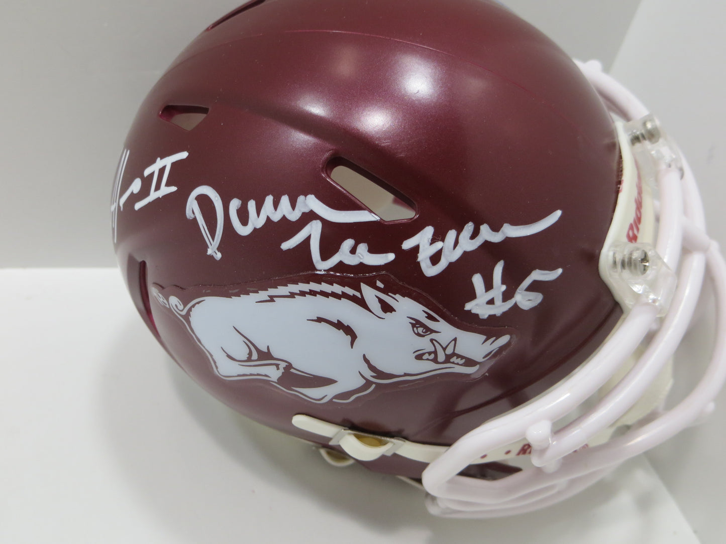 DARREN McFADDEN FELIX JONES SIGNED ARKANSAS RAZORBACKS MINI HELMET BAS