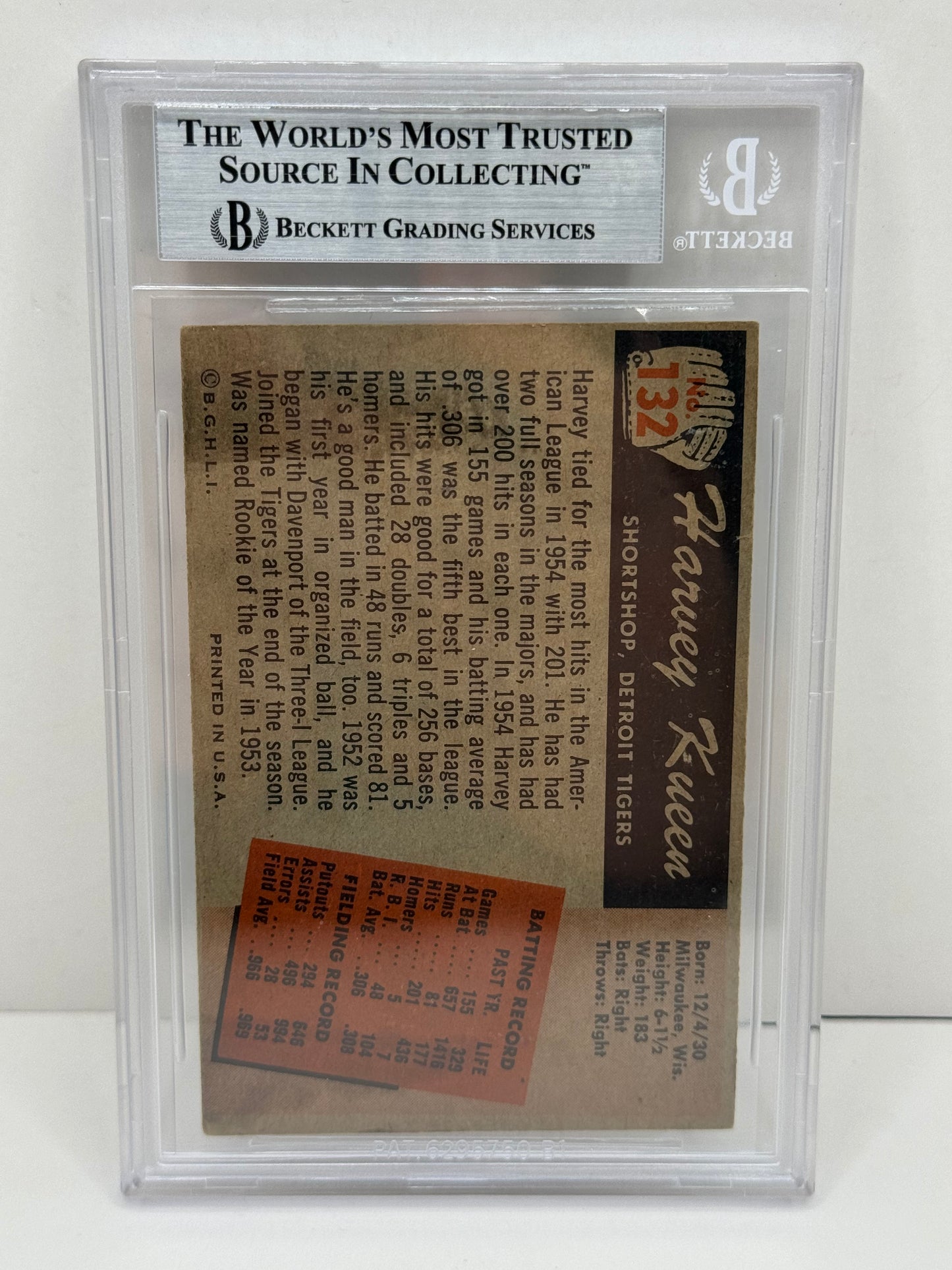 1955 Bowman Harvey Kuenn Error #132A Auto Beckett Authentic Deceased in 1988