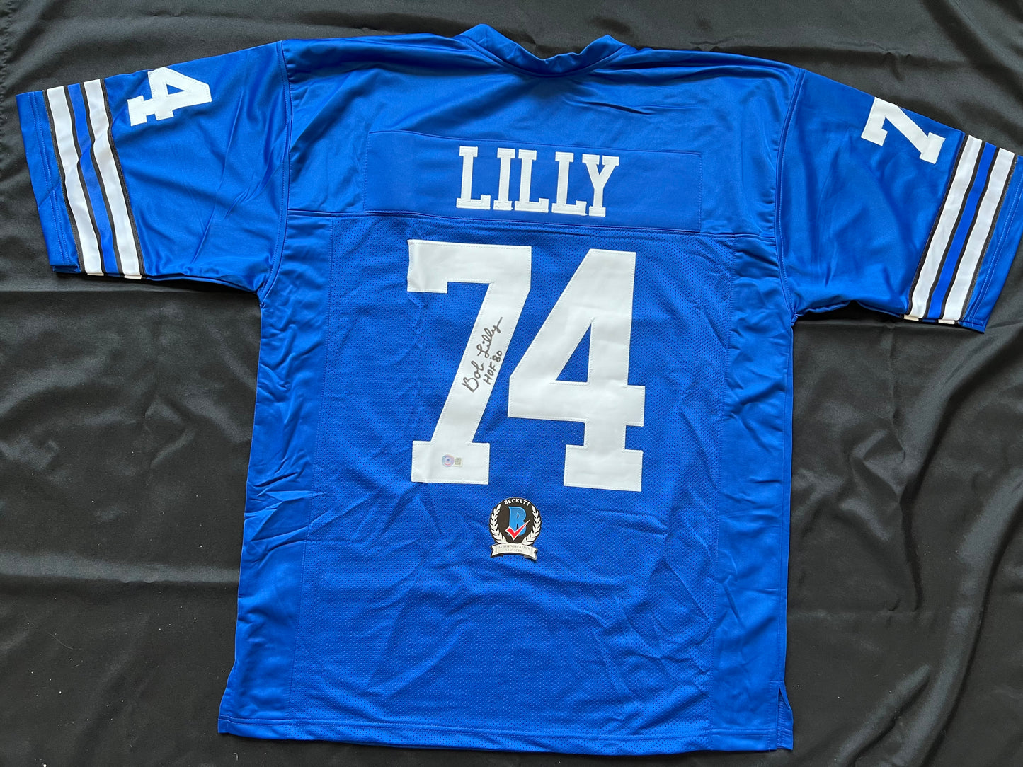 BOB LILLY SIGNED BLUE JERSEY Size 3XL Dallas Cowboys w/HOF 80 BAS COA