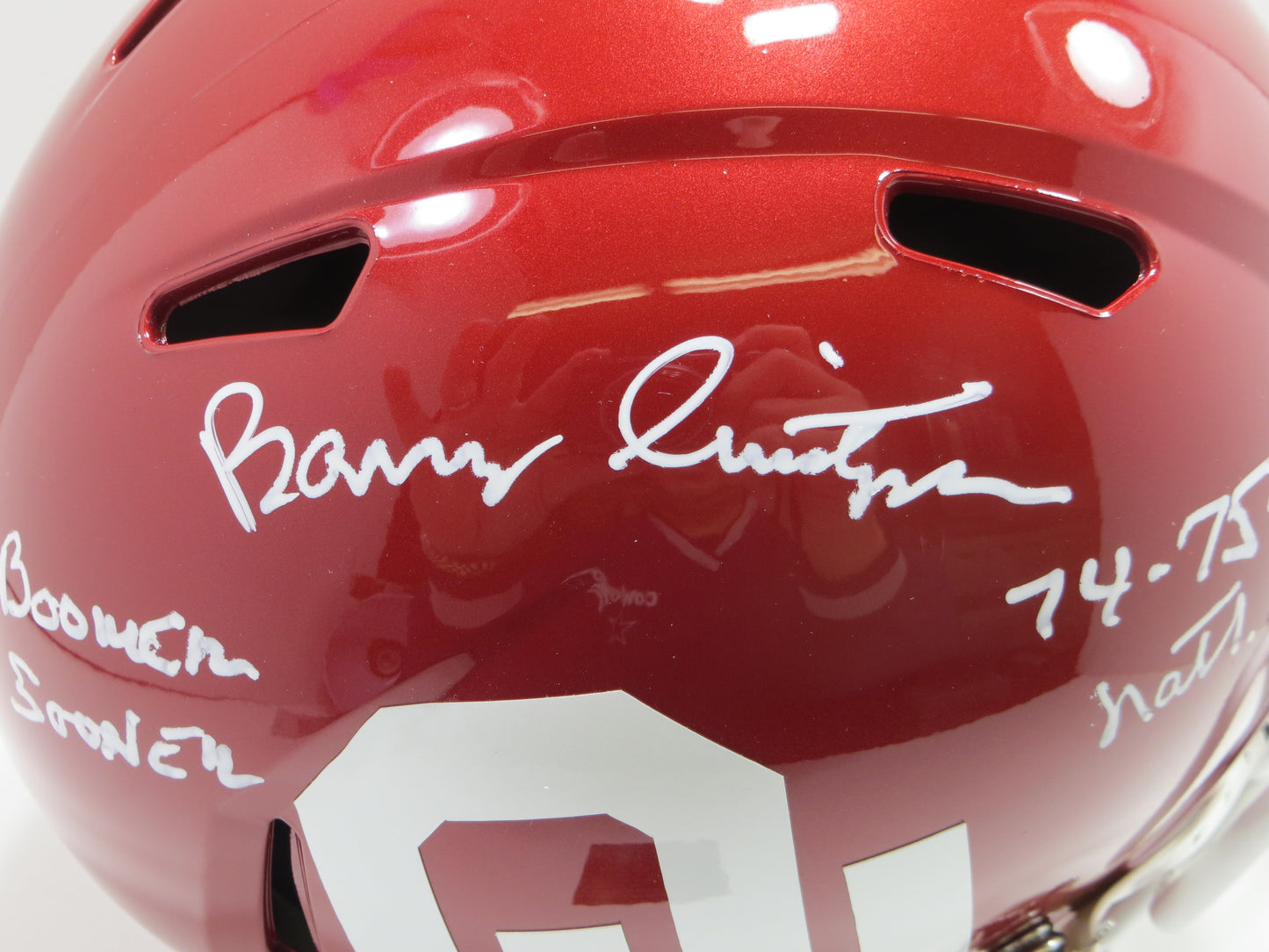 BARRY SWITZER SIGNED OKLAHOMA OU SOONERS FULL SIZE HELMET w/INSC Cowboys BAS