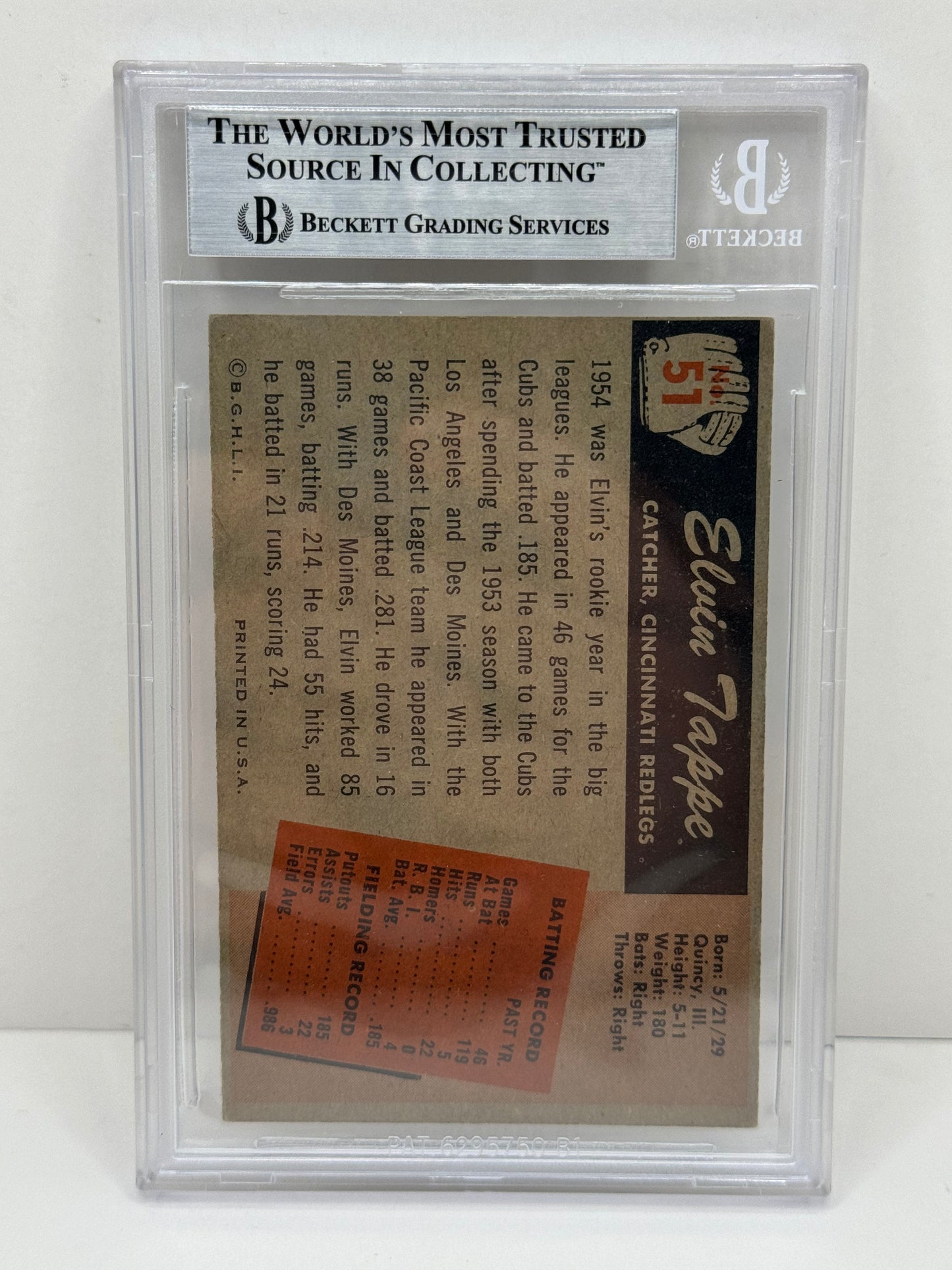 1955 Bowman Elvin Tappe #51 Auto Beckett Authentic Deceased in 1998