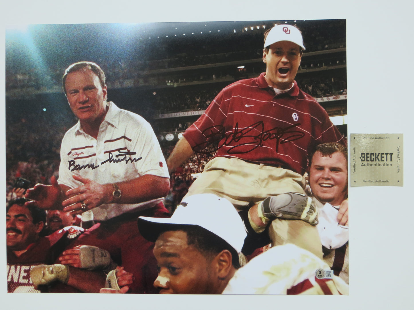BARRY SWITZER BOB STOOPS OKLAHOMA OU SOONERS SIGNED 16x20 National Champs BAS