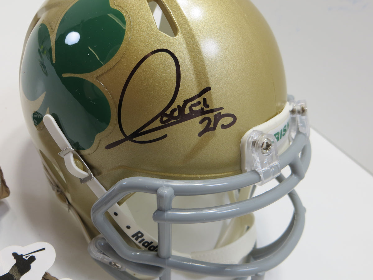 ROCKET ISMAIL NOTRE DAME FIGHTING IRISH SIGNED Shamrock MINI HELMET w88NC BAS