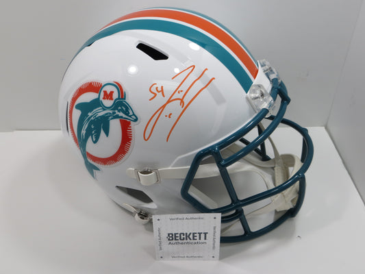 ZACH THOMAS SIGNED MIAMI DOLPHINS Riddell FULL SIZE HELMET Texas Tech BAS