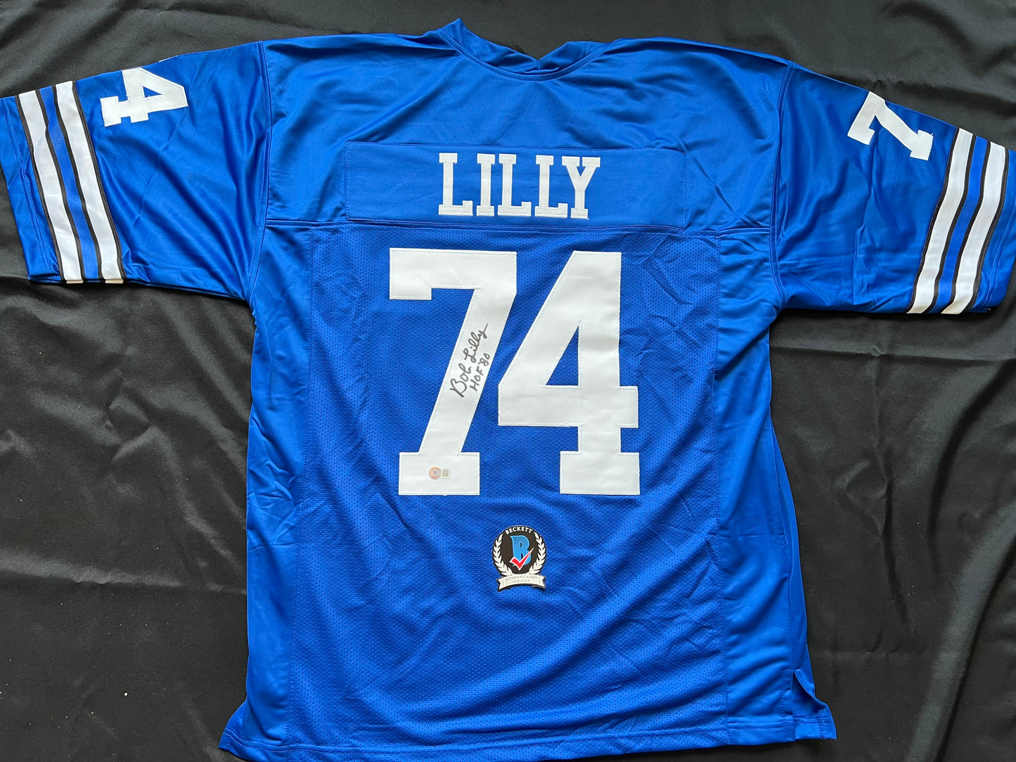 BOB LILLY SIGNED BLUE JERSEY Size 3XL Dallas Cowboys w/HOF 80 BAS COA