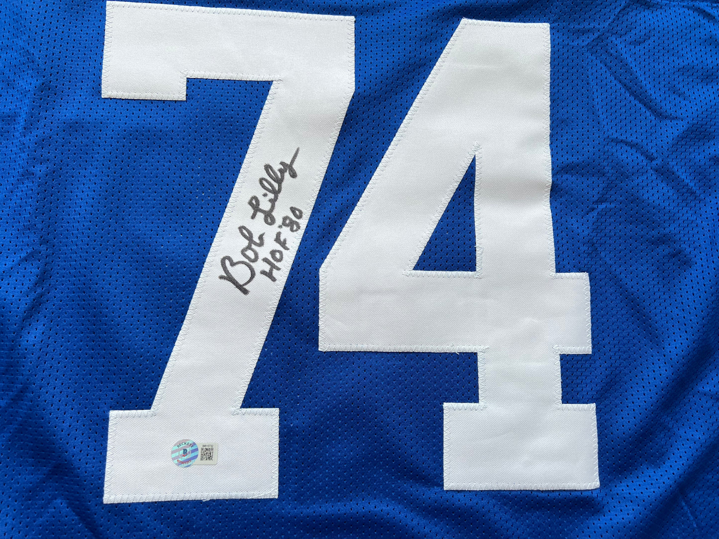 BOB LILLY SIGNED BLUE JERSEY Size 3XL Dallas Cowboys w/HOF 80 BAS COA