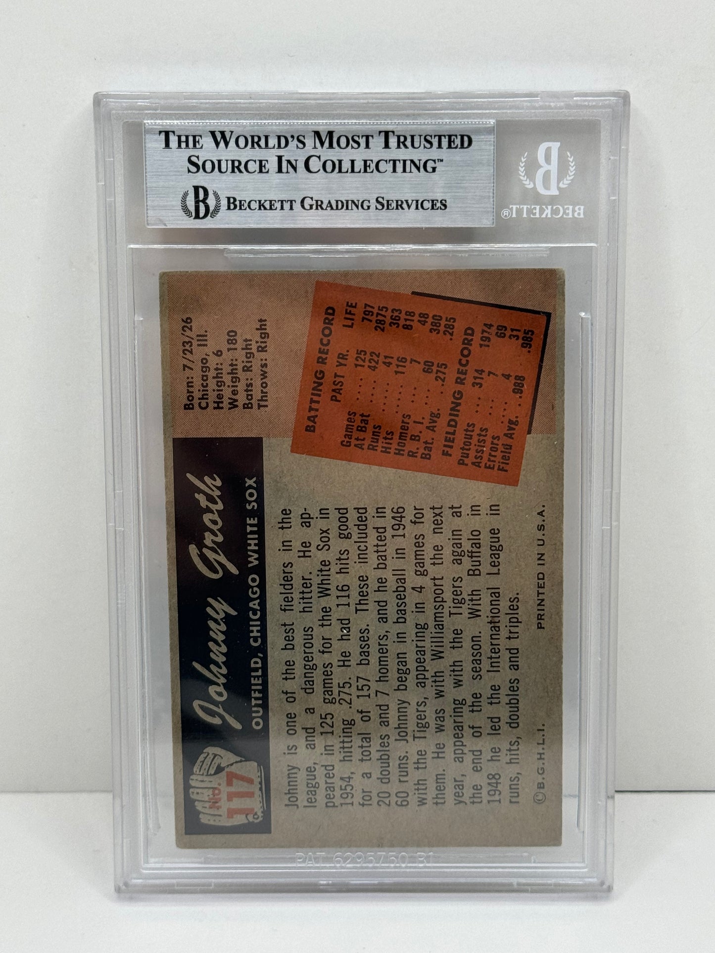 1955 Bowman Johnny  Groth  #117 Auto Beckett Authentic Deceased in 2021