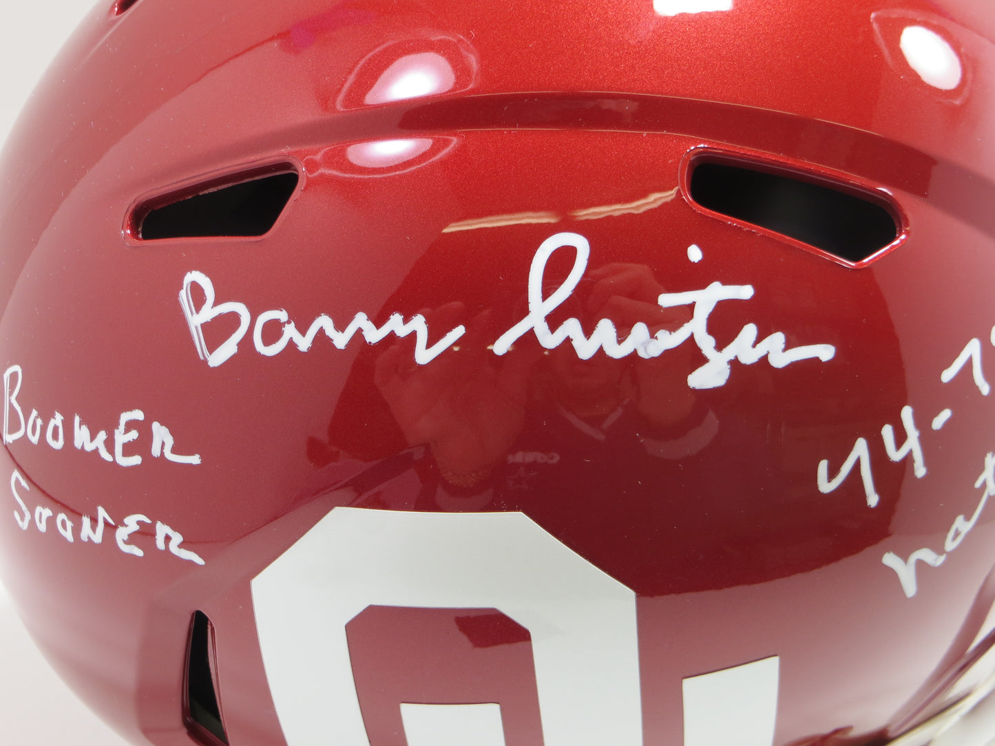 BARRY SWITZER SIGNED OKLAHOMA OU SOONERS FULL SIZE HELMET w/Boomer NatChamps BAS