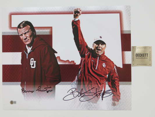 BARRY SWITZER BOB STOOPS OKLAHOMA OU SOONERS SIGNED Custom Edit 16x20 BAS