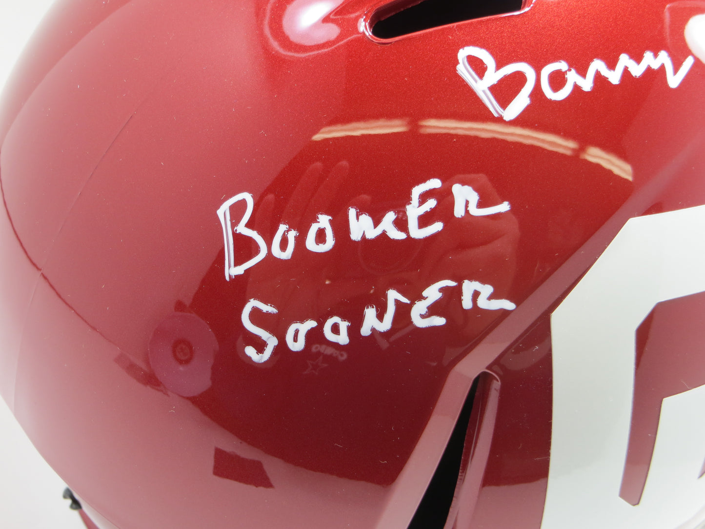 BARRY SWITZER SIGNED OKLAHOMA OU SOONERS FULL SIZE HELMET w/Boomer NatChamps BAS