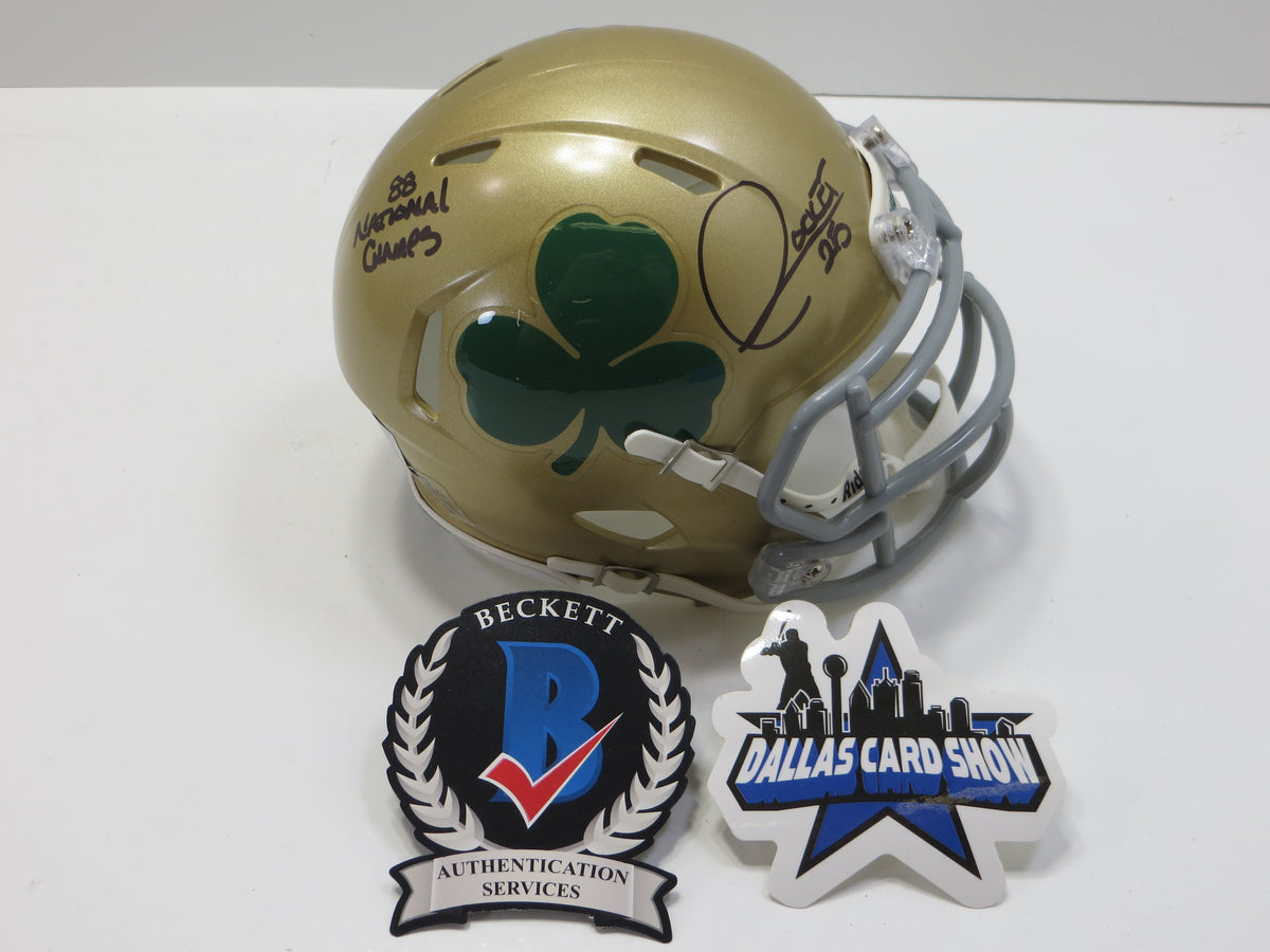 ROCKET ISMAIL NOTRE DAME FIGHTING IRISH SIGNED Shamrock MINI HELMET w88NC BAS