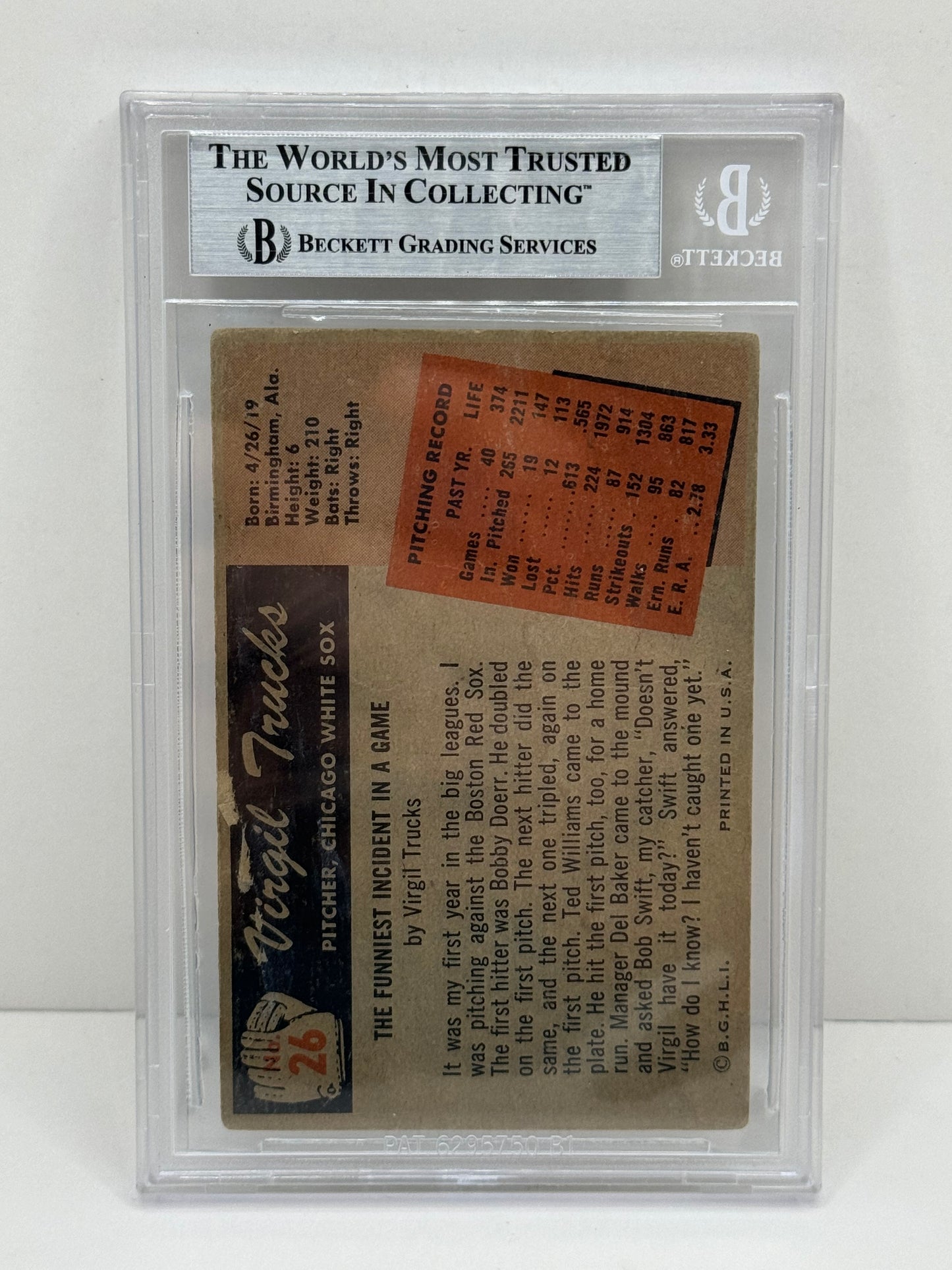 1955 Bowman Virgil Trucks #26 Auto Beckett Authentic Deceased in 2013