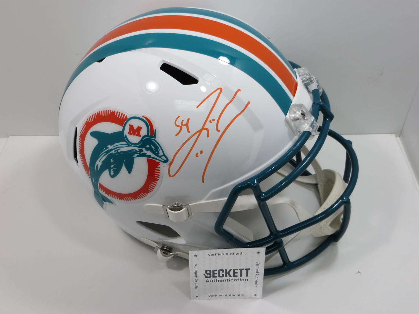 ZACH THOMAS SIGNED MIAMI DOLPHINS Riddell FULL SIZE HELMET Texas Tech BAS