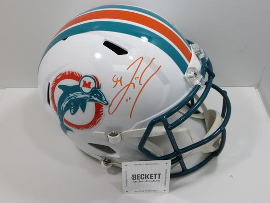 ZACH THOMAS SIGNED MIAMI DOLPHINS Riddell FULL SIZE HELMET Texas Tech BAS