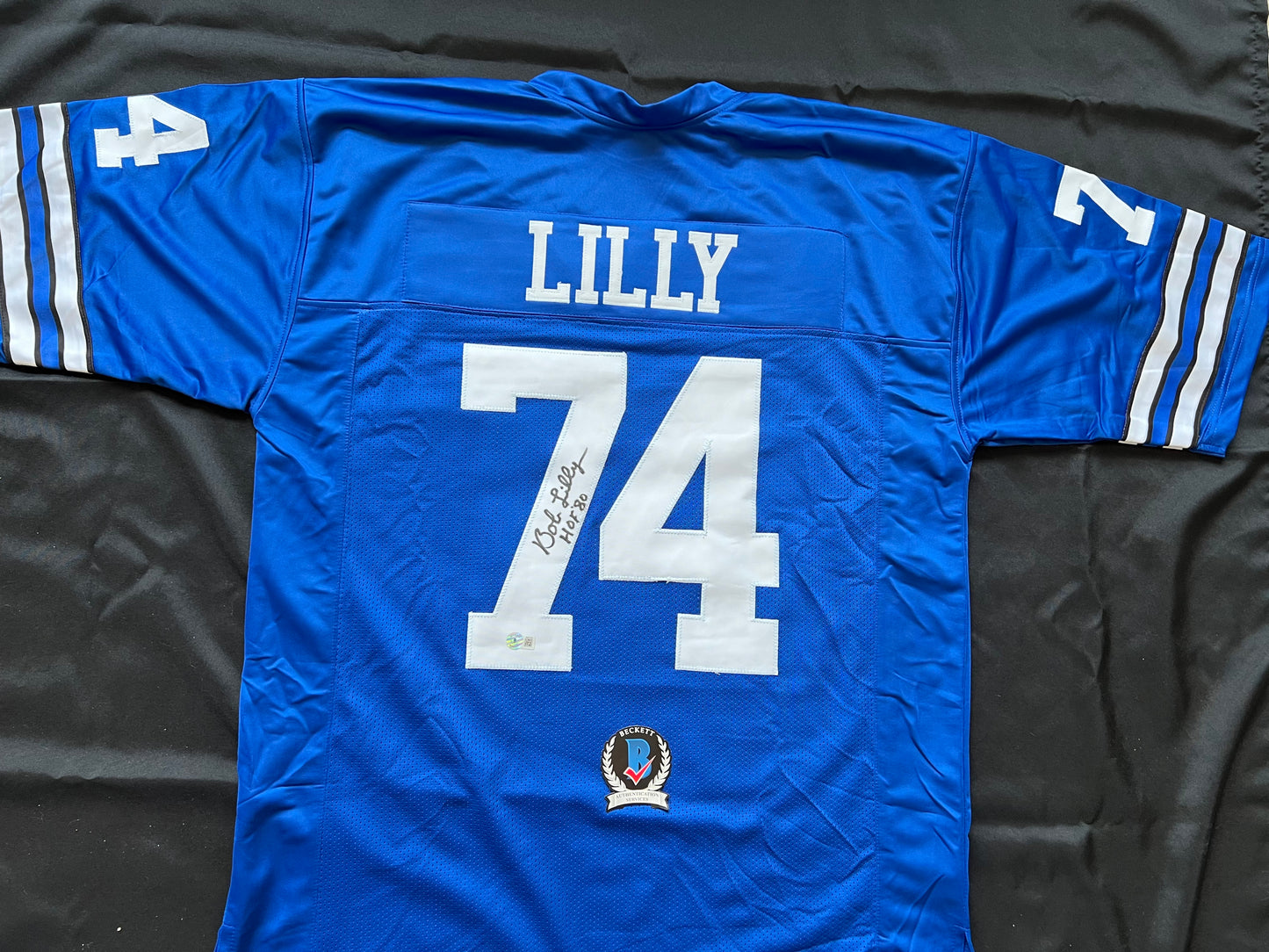BOB LILLY SIGNED BLUE JERSEY Size 3XL Dallas Cowboys w/HOF 80 BAS COA
