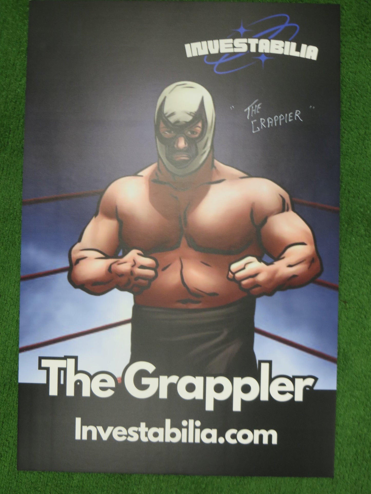 LEN DENTON THE GRAPPLER SIGNED 24x36 Investabilia Dallas Card Show FOAM BOARD BAS