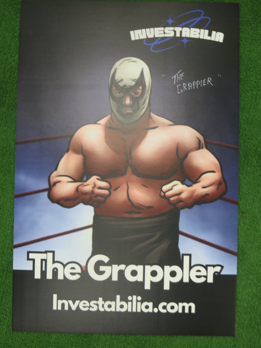 LEN DENTON THE GRAPPLER SIGNED 24x36 Investabilia Dallas Card Show FOAM BOARD BAS