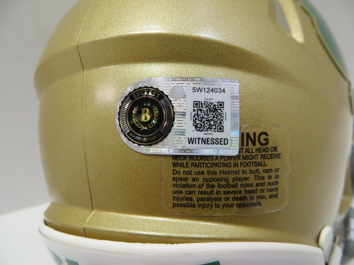 ROCKET ISMAIL NOTRE DAME FIGHTING IRISH SIGNED Shamrock MINI HELMET w88NC BAS