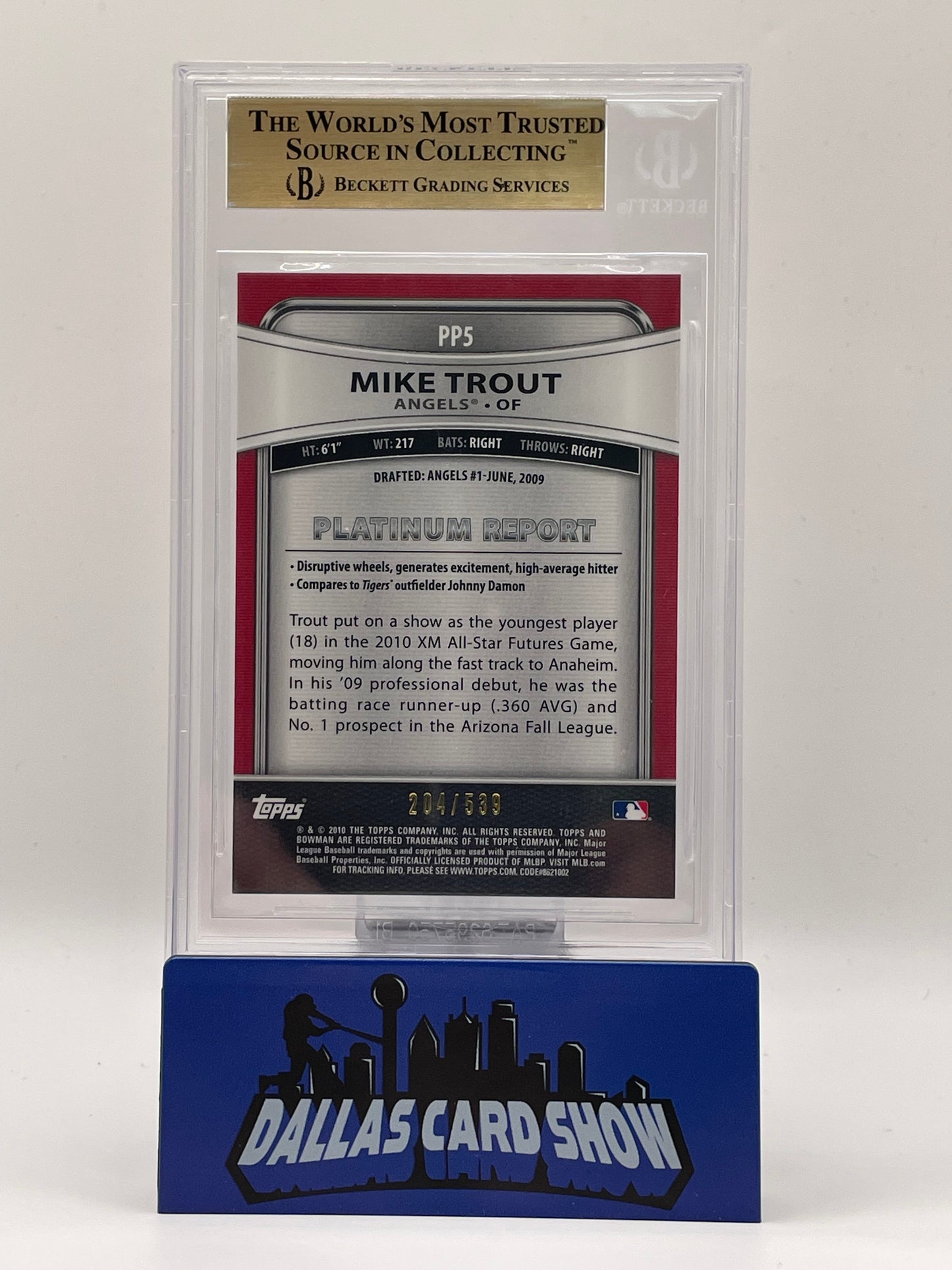 2010 Bowman Platinum #PP5 Mike Trout Gold Refractor Thick Stock /539 BGS 9.5